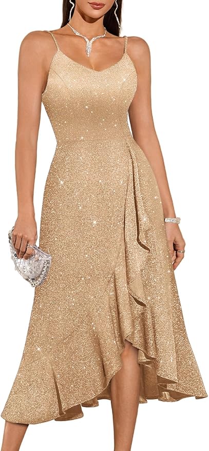 Champagne Spaghetti Strap Cocktail Dress SO104