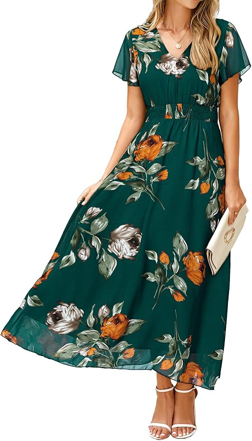 Emerald Green Floral Midi Dress SO142