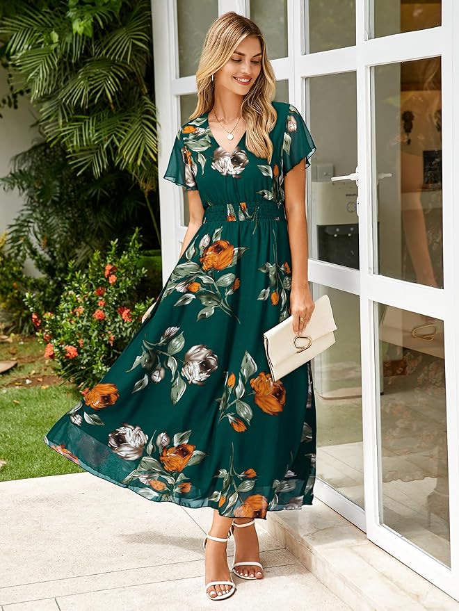 Emerald Green Floral Midi Dress SO142 - Image 2