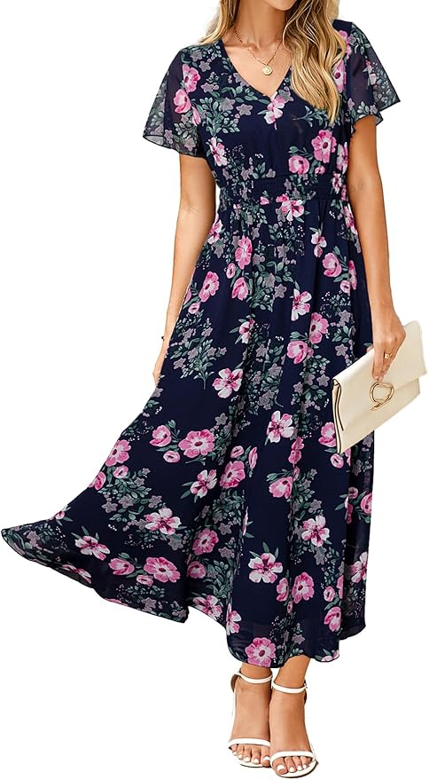 Floral Chiffon Modest Midi Dress SO143