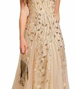 Gold Empire Waist Evening Prom Dress SO110