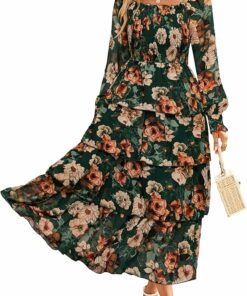 Rose Floral Chiffon Modest Midi Dress SO144
