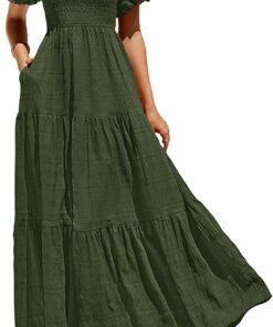 Square Neck Smocked Midi Dress SO149