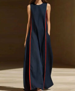 Alternative view of Women's Linen Sleeveless Loose Striped Maxi Dress