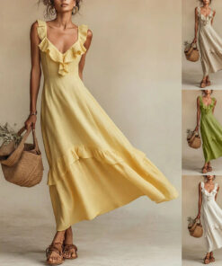 Sleeveless Ruffle Detail High-Waist Maxi Dress – 7 Colors, S–3XL