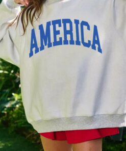 Alternative view of Light Grey Mock Neck Reversible USA/America Graphic Sweatshirt