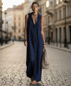 Women's Sleeveless Deep V-Neck Hooded Loose Maxi Dress – 6 Colors XS–3XL