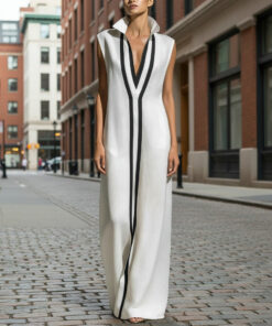 Women's V-Neck Color-Block Sleeveless A-Line Maxi Dress – 4 Colors XS–2XL