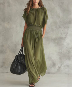 Women's Chiffon High-Waist Ruched Maxi Dress