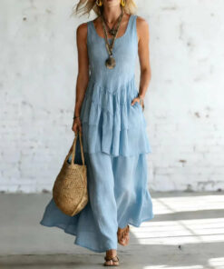 Women's Cotton Linen Sleeveless Loose Maxi Dress