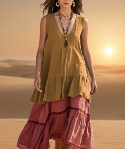 Alternative view of Women's Sleeveless Color-Block Patchwork Maxi Dress – V-Neck