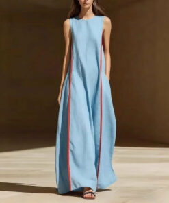 Women's Linen Sleeveless Loose Striped Maxi Dress