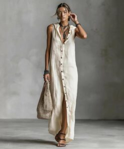 Alternative view of Women's Sleeveless Deep V-Neck Hooded Loose Maxi Dress – 6 Colors XS–3XL