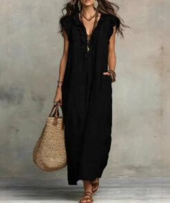 Women's Sleeveless Ruffle Pocket Maxi Dress