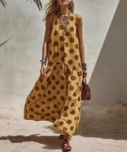 Women's Digital Print Short Sleeve Loose Maxi Dress – Knit Fabric
