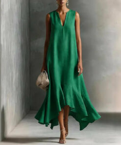 Women's Deep V-Neck Sleeveless Asymmetrical Maxi Dress – Patchwork