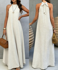 Women's Ice Silk Crinkle Sleeveless Swing Maxi Dress