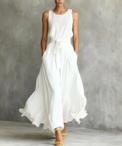 Women's Lace-Up Waist-Cinching Sleeveless Maxi Dress