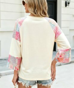 Alternative view of Beige Color Block Retro Floral Patchwork Long Sleeve Top