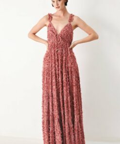 TWILIGHT ROSETTE WOVEN MAXI DRESS