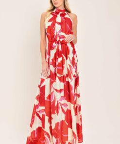 FIJI FLOWER HALTER WOVEN MAXI DRESS