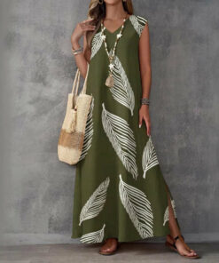 Printed V-Neck Sleeveless High-Waist Maxi Dress | 3 Colors