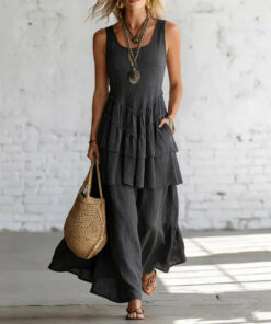 Alternative view of Women's Cotton Linen Sleeveless Loose Maxi Dress