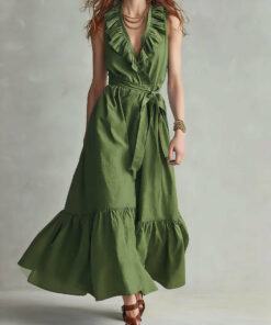 Alternative view of Women's V-Neck Sleeveless Lace-Up Panelled Maxi Dress – Wide Flare