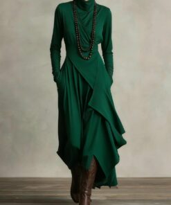 Women's Cross-Wrap High-Neck Long-Sleeve Maxi Dress