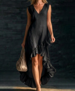Alternative view of Sleeveless V-Neck Ruffle Hem Maxi Dress – Women's Cotton Linen