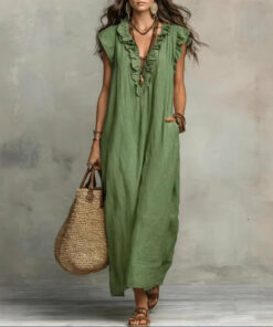 Alternative view of Women's Sleeveless Ruffle Pocket Maxi Dress