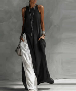 Alternative view of Off-Shoulder Color-Block Flared Maxi Dress with Pockets | 5 Colors