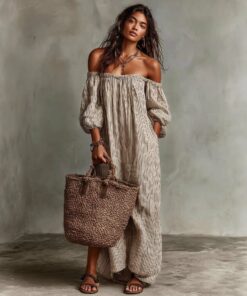 Women's Off-Shoulder Long-Sleeve Maxi Dress