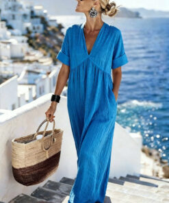 Alternative view of V-Neck Short-Sleeve High Waist Maxi Dress | Resort Style