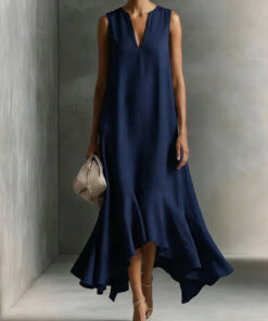Alternative view of Women's Deep V-Neck Sleeveless Asymmetrical Maxi Dress – Patchwork
