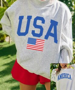 Light Grey Mock Neck Reversible USA/America Graphic Sweatshirt